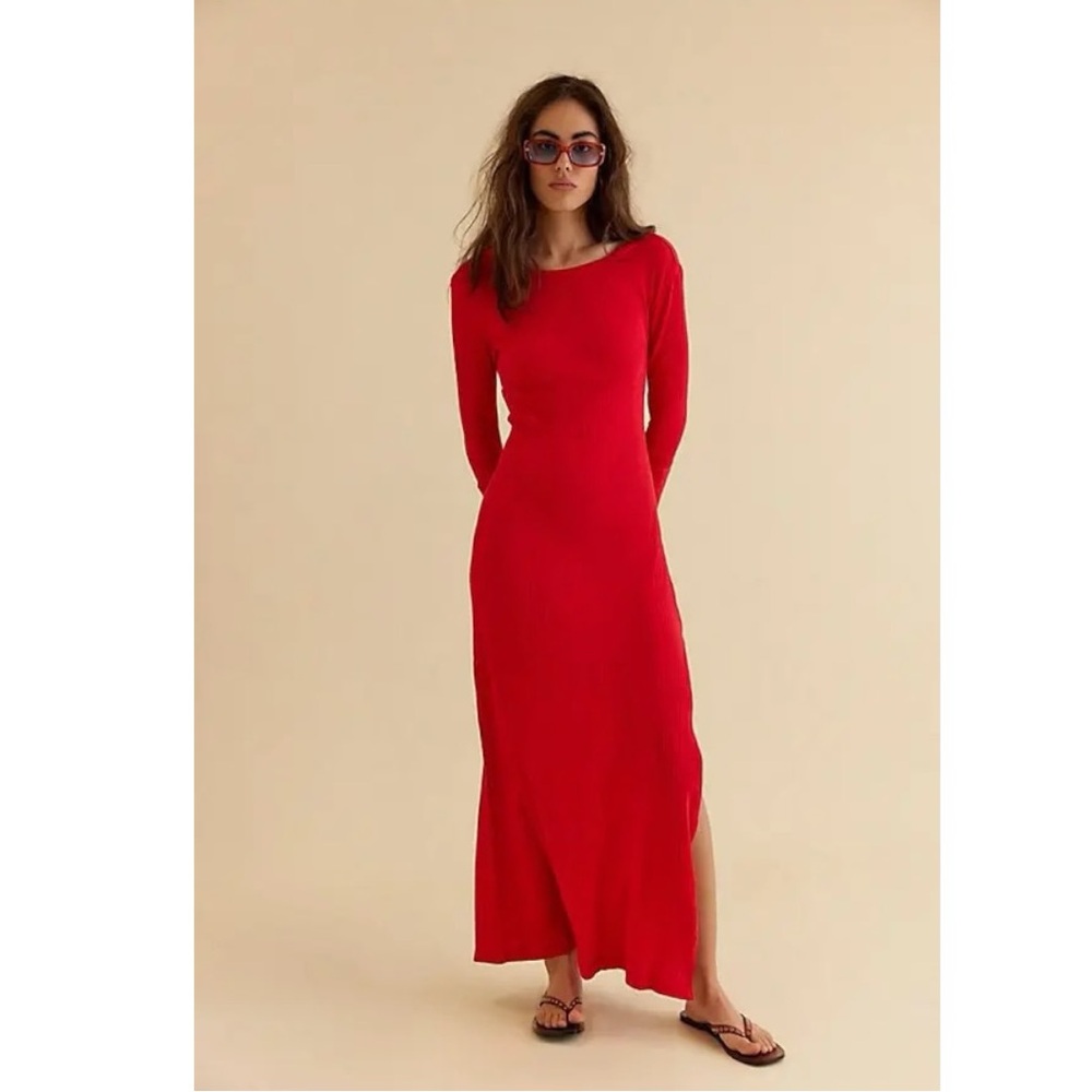 Free People Vance Maxi Dress in Talking Roses Red Size XL Minimalist Cotton - Picture 5 of 11